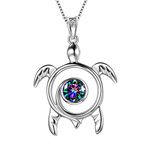 Aurora Tears Turtle Necklace 925 Sterling Sliver Animals Pendant Mystic Rainbow Topaz Jewellery Gifts with Cubic Zirconia for Women DP0172M