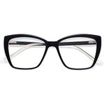 AMOMOMA Trendy TR90 Oversized Blue Light Reading Glasses Women,Stylish Square Cat Eye Glasses AM6031C1 with Black Frame 0.0 x