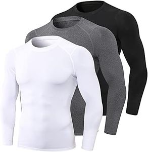 3 Pack Compression Shirts Men Long Sleeve, Cool Dry Workout Running Gym Shirt Sports Base Layer Shirts Crew Neck Tops