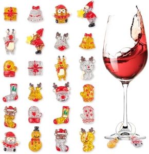 Honitra Christmas Wine Glass Charms, 24 Pcs Wine Glass Charms for Glasses, Flash Silver & Gold Christmas Wine Glass Charms Classy, Funny Christmas Wine Charms with 40 Pcs Wine Glass Charms Rings
