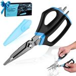 Mossy Oak 9.4" Fishing Shears, Detachable Multifunctional Large Scissors for Braid, Mono & Fluorocarbon Line & Bait, with Scaler, Hook Remover, Bottle Opener & Sheath