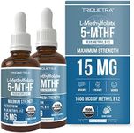 L Methyl Folate 15mg Plus Methyl B12 Cofactor – Organic, Berry Flavor, Professional Strength, Liquid Sublingual, Active 5-MTHF Form - Supports Mood, Homocysteine Methylation, Cognition (1oz -2 Pack)