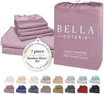 Bella Coterie 7 Piece Luxury Bamboo Viscose Split King Size Sheet Set | 2 Fitted Sheets for Adjustable Beds | 100% Organically Grown | Cooling for Hot Sleepers | 4 Pillowcases [Lilac]
