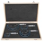 Maxmartt Metric Outside Micrometer Set - 4 Piece, Range 0-100mm, Precision 0.01mm, with Wooden Case
