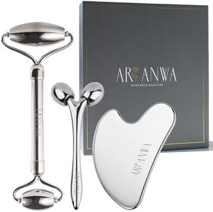 ARI ANWA Premium Gua Sha Edelstahl & Edelstahl Gesichtsroller Set + 3D Massger. Kühlende Gesichtsmassage - Stainless Steel Gua Sha Set