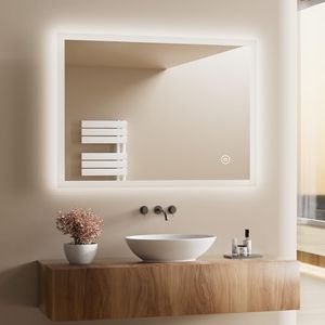 Heilmetz Badspiegel mit Beleuchtung LED 80x60cm, Badezimmerspiegel mit Beleuchtung, Dimmbar 3 Lichtfarben 3000K/4000K/6500K, Antibeschlag, Spiegel mit Licht, Vertikal/Horizontal Montage