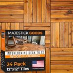 Interlocking Deck Tiles Snap Together Wood Flooring - 12 x 12 Acacia Hardwood Outdoor Flooring for Patio - Click Floor Decking Tile, Water Resistant Balcony Flooring, Wooden Parquet Flooring 24 Sq Ft