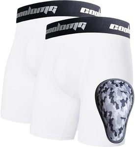 COOLOMG 2-Pack Boys Compression Briefs with Soft Athletic Cup - Youth Baseball Under Shorts White S