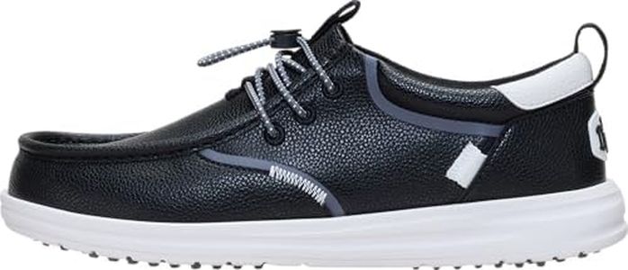 HEYDUDE Men's Wally Golf Classic TG Slip On Shoe, Black/Onyx Size 9 | Lightweight Spikeless Golf Shoe | Flexible Traction | Easy On Fit