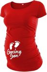 URBAN CREST Black Maternity Shirts, Short & Long Sleeve Maternity Shirts, Pregnancy Shirts for Women Announcement, Maternity Tops, Red - Coming Soon Maternity T-shirt, Large