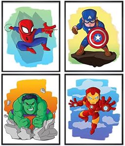 PRINT'N'ART Superhero Avengers Marvel Posters for Boys Room Decor - 8x10 Inches UNFRAMED Set of 4 Wall Art - Watercolor Prints Pictures Decor Decorations Gifts Merch Comics Characters for Man Cave Boys Room Nursery Kids Rooms Bedrooms Toddlers Teens Bathrooms Girls Rooms by