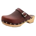 Bjork Women's Anna Swedish Open Back Wooden Clogs, Brown, 6.5