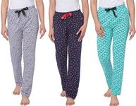 Real Basics Women's Pyjama Cotton Regular Fit Sleepwear (Large, Multicolour, Pack of 3)