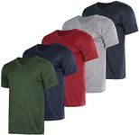 Real Essentials Athletic V Neck Tshirt Shirts T-Shirts Men Quick Dry Fit Tops Dri Fit Short Sleeve Active Wear Training Exercise Fitness Workout Shirt Tee Tees Gym Sports Top, Set 10, L, Pack of 5