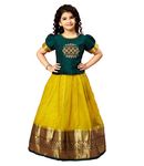 White Button New latest Girl's Tissue checks readymade Lehenga choli for girls dress (4-5 Years, Green Yellow)