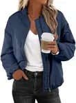 EVALESS Winter Down Jackets for Women Business Casual Clothes Trendy 2024 Teacher Outfits Corp Puffer Jackets Long Sleeve Zip Up Bomber Jacket Blue Jeacket Fall Oversized Coat with Pockets, Medium