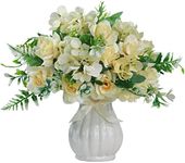 LESING Artificial Rose Silk Hydrangea Flowers Bouquets with Vase Rustic Fake Flowers for Home Decoration Table Centerpiece (Champagne)