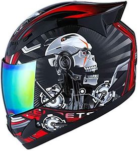 1Storm Motorcycle Bike Full FACE Helmet Mechanic Skull - Tinted Visor RED