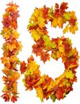 2 Pack Artificial Autumn Maple Leaves Vines Decorations, 5.9Ft/Piece Fall Leaf Garland Hanging Plant with Hooks, Thanksgiving Halloween Decor for House Garden Wall Doorway Fireplace Autumn Decoration