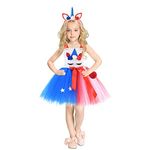 Toddler Baby Girl Kid Independence Day Dress 3Pcs with Bow Waist 3D Cartoon Cool Sleeveless Festive Clothing (Red White Blue, 8-10 Years)