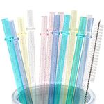 Cinvo 25 Pcs Reusable Straws 9 Inch with Cleaning Brush Glitter Sparkle Long Straws Unbreakable Drinking Straws Hard Plastic Safe Straws for Yeti RTIC Mason Jar Tumbler Tervis Starbucks Colorful Straw