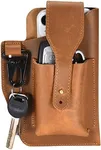 Pardo Leather Phone Holster for Men - Brown Universal Belt Holster for Cell Phones, Cigars, EDC Tools, Keychains, Credit Cards, Pens, and More - Waterproof Tactical Phone Belt Bag and Pocket Belt