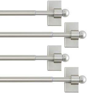 H.VERSAILTEX 4 Pack Magnetic Curtain Rods for Metal Doors Multi-Use Adjustable Rods Tool Free for Iron and Steel Place 1/2" Diameter, with Petite Ball Finials (16"-28", Nickel)