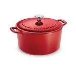 TRAMONTINA Bestow Round Dutch Oven 6.1L with Lid | Enameled Cast Iron Casserole Pot & Biryani Pot | Even Heat Retention | Low Oil Healthy Cooking | No Seasoning Required | All Cooktops Compatible | Red