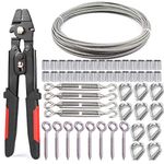 Nikang Steel Wire Kit, A Wire Rope Crimping Tool + 30m Stainless Steel Wire + 30Pcs Aluminum Crimping Loop Sleeves + 4Pcs Turnbuckle Wire Tensioner + 10Pcs M2 Wire Thimble + 8Pcs Eye Screw Hooks