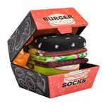 Funny Burger Socks Box for Dad Father Men Women Teenage Boys - Funny Gifts Novelty Fun Funky Food Cool Crazy Silly Odd Socks Fathers Day Easter Birthday Gifts Christmas Stocking Fillers(2 pairs)