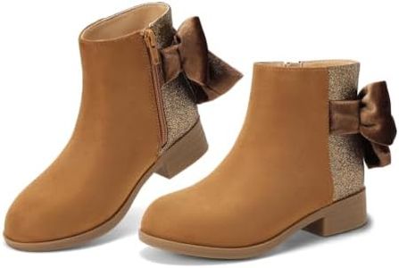 Coutgo Girls Ankle Boots Bow Glitter Chunky Low Heel Zip Dress Booties