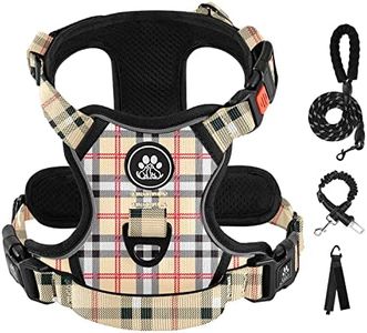 IVY&LANE No Pull Dog Harness with Leash Set, Reflective No Choke Pet Vest,Adjustable Oxford Dog Vest Harness with Easy Control Handle for Small Dogs (Checkered Beige,S)