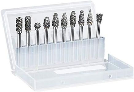 Rotary Burr Set, 10pcs Tungsten Carbide Rotary Burrs Set Double Cut Points Files Grinder Fit Rotary Tool for Engraving Wood Working Carving Polishing and Drilling, 1/8" Bit Shank 1/4” Head Size