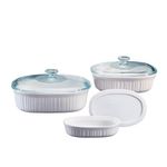 CORNINGWARE Ceramic Bakeware Set with Lids, Chip and Crack Resistant Stoneware Baking Dish, Microwave, Dishwasher, Oven, Freezer and Fridge Safe, 6-Piece French White