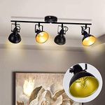 Depuley Vintage Ceiling Light, Black 4 Lights Track Light, Flexible Flush Mount Light Fixture for Living Room, Dining Room, Bedroom, Kitchen, Office, Closet Room, E14 Base