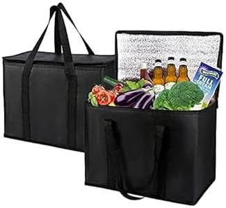 ETHEL 2 Pack Cooler Bag and Insulated Grocery Bags for Food Delivery, Collapsible Cooler, Reusable Shopping Bags for Groceries with Zipper, Foldable, Heavy-Duty, Stands Upright (Black, 2 Pack)