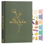 Lanpn Blank Recipe Book Cookbook to Write in Your Own Recipes, Waterproof B5 Empty Cooking Journal for 120 Recipes, Leather Cover Recipe Notebook with Stickers to Organize Your Family Recipes, Green