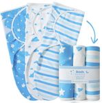 ikads Baby Swaddle Blanket 0-3 Months - 100% Breathable Organic Cotton Fabric - Baby Swaddle Wrap for New Born - Pack of 3 Baby Swaddles for Newborn with Hooks & Loop (Blue)