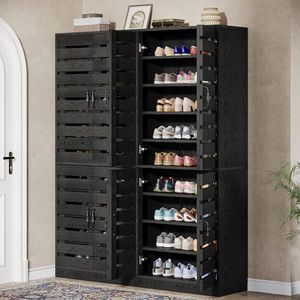 Tribesigns 2 Pack 70.8" Tall Shoe Cabinet with Shutter Doors (Dark Black)