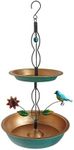 Bird Bath for Outside, 25 Inch Tall Green/Bronze Hanging Metal Birdbath Bird Feeder 2 in 1 Decorated Metal Flower Bird Garden Decor Backyard Art