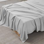 King Size Flat Sheet Only - Ultra Soft & Breathable Brushed Microfiber Top Sheet Only for King Size Beds, King, Silver