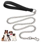 Heavy Duty Metal Dog Leash, 4FT Chew Proof Pet Leash Chain with Soft Padded Handle for Large & Medium Size Dogs (120cm*3mm)