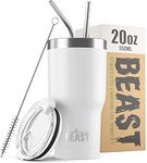 Beast 20oz Tumbler Insulated Stainless Steel Coffee Cup with Lid 2 Straws Brush & Gift Box by Greens Steel (20 oz, Arctic White)