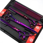 Purple Dragon 8 inch 3 in 1 Professional Pet Grooming Thinning Scissors - Upward Curved Shears and Dog Hair Cutting Scissor - Perfect for Pet Groomer or Family DIY Use (Purple)