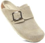 AEROTHOTIC Genuine Leather Clogs for Women with Arch Support Memory Foam Cork Footbed Indoor and Outdoor Adjustable Buckle Potato Shoes Comfortable Mules (Atlas Grey, Size 9-9.5)