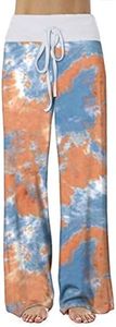 iChunhua Cozy Lounge Pants for Women High Waist Drawstring Summer Lounge Pjs Pants Tie-Dyed Orange/2XL