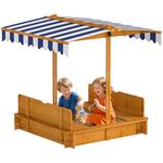 Outsunny Kids Wooden Sandbox with Lid Outdoor Backyard Playset Children Play Sand Station w/Adjustable Cover & Convertible Bench for 3-7 Years Old