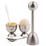 Egg Cracker Topper Cutter Set for Soft Boiled Eggs Stainless Steel Shell Remover Separator Include 2 Egg Cups 2 Spoons 1 Topper Cutter