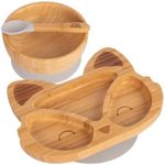 3pc Grey Bamboo Fox Baby Feeding Set with Suction Cup - Kids Toddler Divided Weaning Eating Food Plate Bowl Spoon - by Tiny Dining