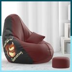 ComfyBean Faux Leather Bag with Beans Filled 4XL Bean Bag with Free Cushion and Footrest - Official : Beanopulence Combo (Matching Color : Printed, Do Not Wake Me Up - Maroon Black)